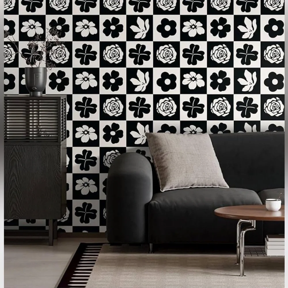 Black and White Floral Peel and Stick Wallpaper